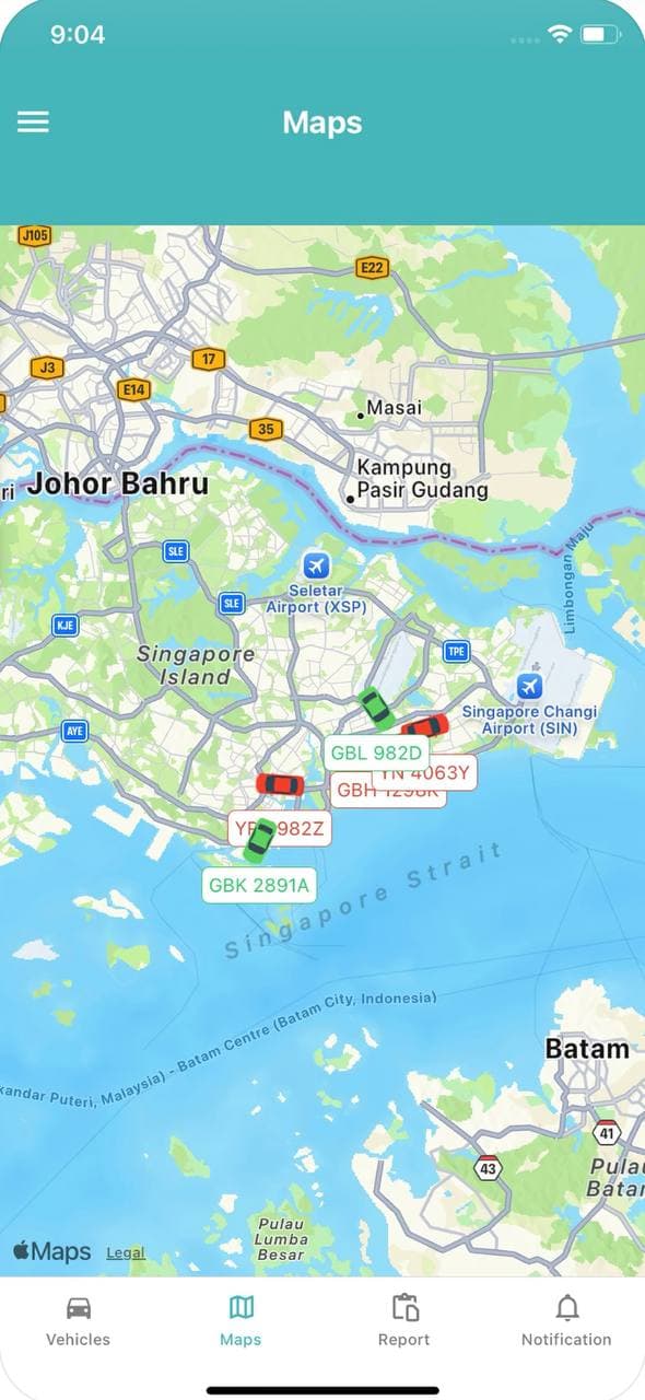 Grid VSS fleet map showing multiple monitored vehicles