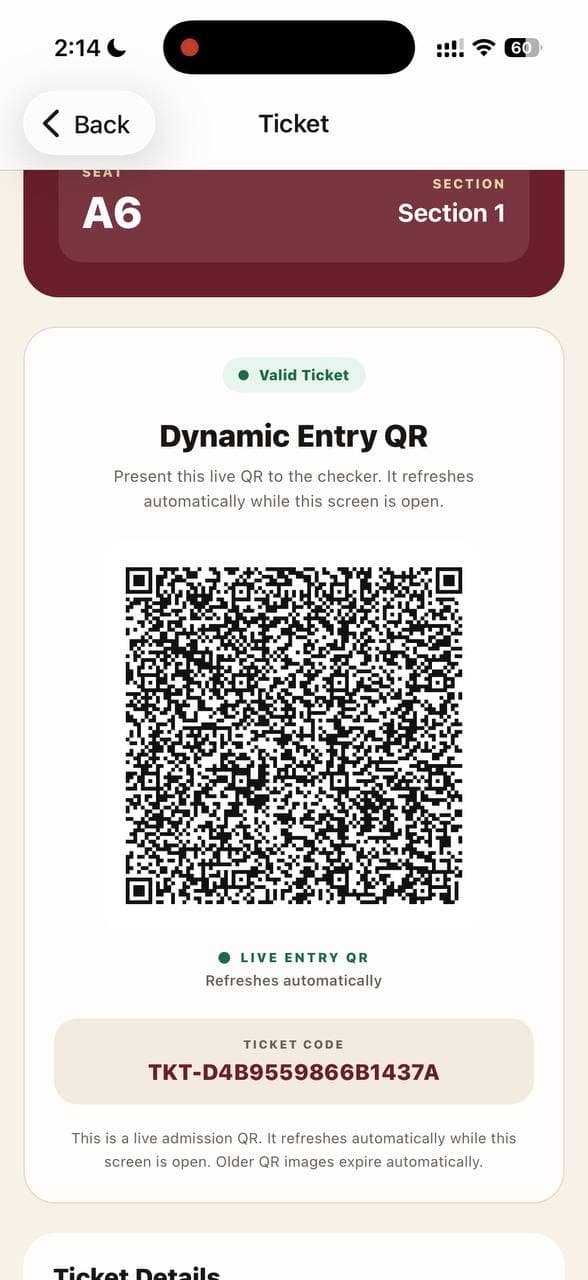 Dynamic ticket entry QR interface